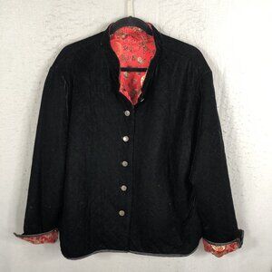 Look East Velvet Jacket Womens 1X Plus Size Black Asian Satin Lined Event